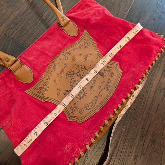 VINTAGE Disney Pooh and Tigger red canvas shoulder bag tote bag - Picture 12 of 14